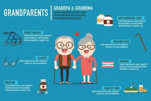 infographics gepensioneerd ouderen senior leeftijd paar in creatief vlak vector karakter ontwerp opa en grootmoeder staand vol lengte glimlachen