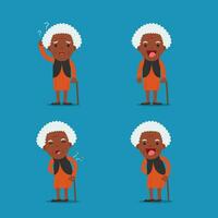 Afrikaanse Amerikaans mensen, oud dame. grootmoeder in 4 verschillend poseert. vector geïsoleerd illustratie.