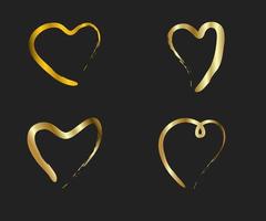 gouden harten. handgetekende hartenborstels. handgeschilderde hartvorm. symbool van liefde Valentijnsdag trouwkaarten. vector illustratie