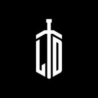 ld logo monogram met zwaard element lint ontwerpsjabloon vector
