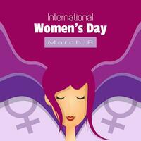 Internationale vrouwen dag poster met een lang haren vrouw sluitend haar ogen vector