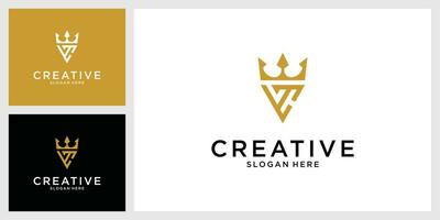 eerste brief vc of CV logo ontwerp met kroon icoon vector