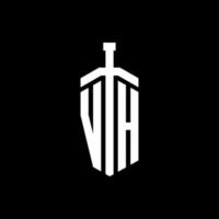 vh logo monogram met zwaard element lint ontwerpsjabloon vector