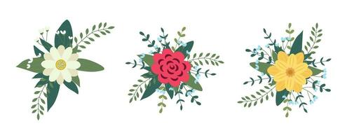 reeks van bloemen arrangement geïsoleerd Aan achtergrond. vlak illustratie. perfect voor kaarten, uitnodigingen, decoraties, logo, divers ontwerpen vector