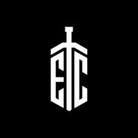ec logo monogram met zwaard element lint ontwerpsjabloon vector