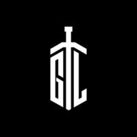 gl logo monogram met zwaard element lint ontwerpsjabloon vector