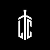 lc logo monogram met zwaard element lint ontwerpsjabloon vector