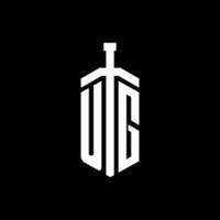ug logo monogram met zwaard element lint ontwerpsjabloon vector