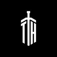 th logo monogram met zwaard element lint ontwerpsjabloon vector