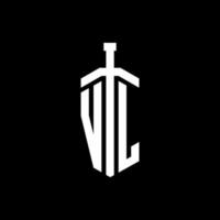 vl logo monogram met zwaard element lint ontwerpsjabloon vector