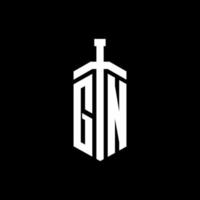 gn logo monogram met zwaard element lint ontwerpsjabloon vector