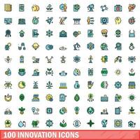 100 innovatie pictogrammen set, kleur lijn stijl vector