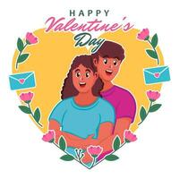 gelukkig Valentijnsdag dag groet kaart met schattig paar in liefde vector