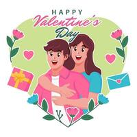 gelukkig Valentijnsdag dag groet kaart met schattig paar in liefde vector
