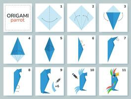 ara papegaai origami regeling zelfstudie in beweging model. origami voor kinderen. stap door stap hoe naar maken een schattig origami vogel. vector illustratie.