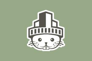 konijn stad sticker vector logo ontwerp. stad architectuur concept ontwerp. echt landgoed sticker logo vector icoon.