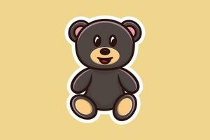 zittend teddy beer voorkant visie sticker vector logo ontwerp. dier natuur icoon ontwerp concept. beer tekenfilm karakter sticker ontwerp logo met schaduw.