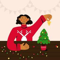 Kerstmis boom decoratie vrouw vector