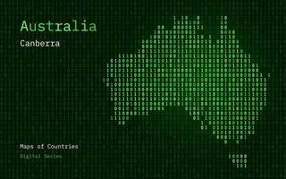 Australië kaart getoond in binair code patroon. Matrix nummers, nul, een. wereld landen vector kaarten. digitaal serie