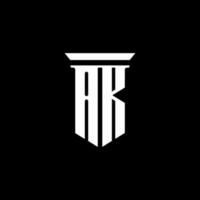 ak monogram logo met embleem stijl geïsoleerd op zwarte achtergrond vector