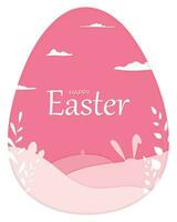 Pasen groet kaart met konijn. gelukkig Pasen. schattig konijn voor Pasen. konijn oren en Pasen eieren. vector illustratie. groet kaart. konijn in de ei