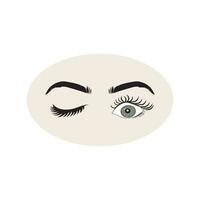 vrouw ogen icoon met oog wenkbrauwen. illustratie van vrouw sexy luxueus oog met perfect vormig wenkbrauwen en vol wimpers. hand getekend idee voor bedrijf bezoek kaart, typografie vector. vector