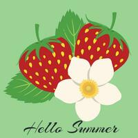 Hallo zomer modern illustratie aardbei met bladeren en bloemen. modern zomer kunst afdrukken. zomer vector ontwerp voor kaarten, uitnodigingen, affiches, flyers, spandoeken.