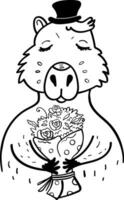 een tekenfilm capibara Holding een boeket van bloemen vector