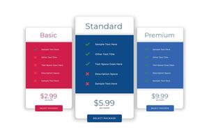 modern vergelijking plannen en prijzen sjabloon vector
