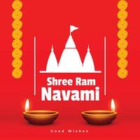 shree RAM navami wensen kaart met diya decoratie vector