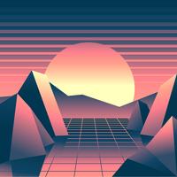 Retro achtergrond Vaporwave zonsondergang landschap vector