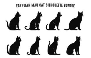 Egyptische kat silhouetten vector kunst set, zwart katten silhouet icoon verzameling