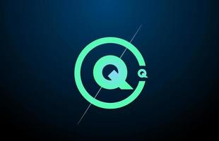 zwart blauw groen q alfabet letterpictogram logo. ontwerp met cirkel voor bedrijf en bedrijf vector