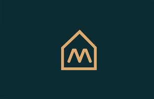 gele m alfabet letter logo icoon voor bedrijf en bedrijf met huis contour ontwerp vector