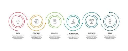 lijn concept voor infographic met 6 stappen, opties, onderdelen of processen. bedrijf gegevens visualisatie. vector