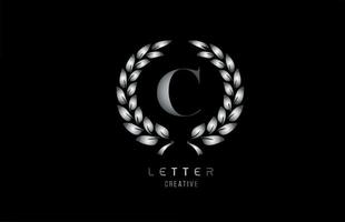 zilvergrijs metaal c alfabet letterpictogram logo met bloemdessin voor bedrijf en bedrijf vector