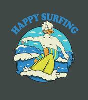 vrij eend surfing t-shirt ontwerp illustratie vector