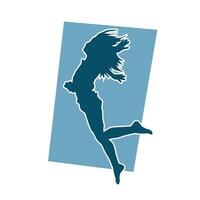 silhouet van een vrouw danser in actie houding. silhouet van een vrouw dansen gelukkig. vector