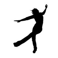 silhouet van een vrouw danser in actie houding. silhouet van een vrouw dansen gelukkig. vector