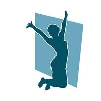 silhouet van een gelukkig slank vrouw jumping vrolijk. vector