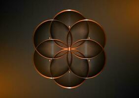 esoterisch bloem van leven in bronzen gekleurd, logo ontwerp. zaad van leven symbool van heilig geometrie. meetkundig mysticus mandala van alchimie goddelijk meditatief amulet, vector geïsoleerd Aan donker achtergrond