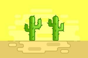 twee stekelig cactussen in de woestijn in een vlak stijl met een hartinfarct. vector
