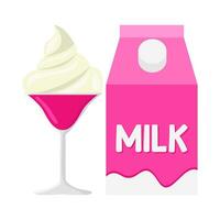 milkshake aardbei met doos melk illustratie vector