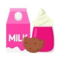 milkshake aardbei, doos melk aardbei met koekjes beet illustratie vector