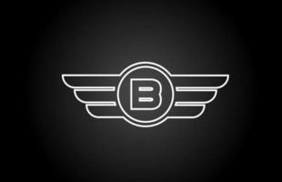 b alfabet letter logo icoon voor zaken en bedrijf met zwart-wit lijn vleugel ontwerp vector