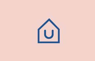 blauw roze u alfabet letterpictogram logo voor bedrijf en bedrijf met huis design vector