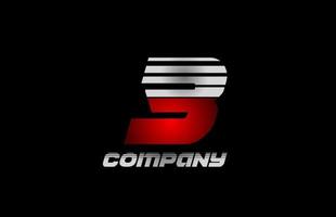 nummer logo 3 drie rood grijs zwart pictogram ontwerp voor bedrijf en bedrijf vector