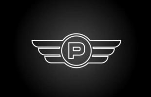 p alfabet letterpictogram logo voor bedrijf en bedrijf met zwart-wit lijn vleugel ontwerp vector
