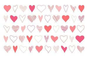 reeks van hand- getrokken roze en rood harten. vector illustratie.