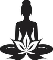 bedachtzaam beweging zwart logo met yoga vrouw silhouet sereen spiralen yoga houding vrouw vector icoon